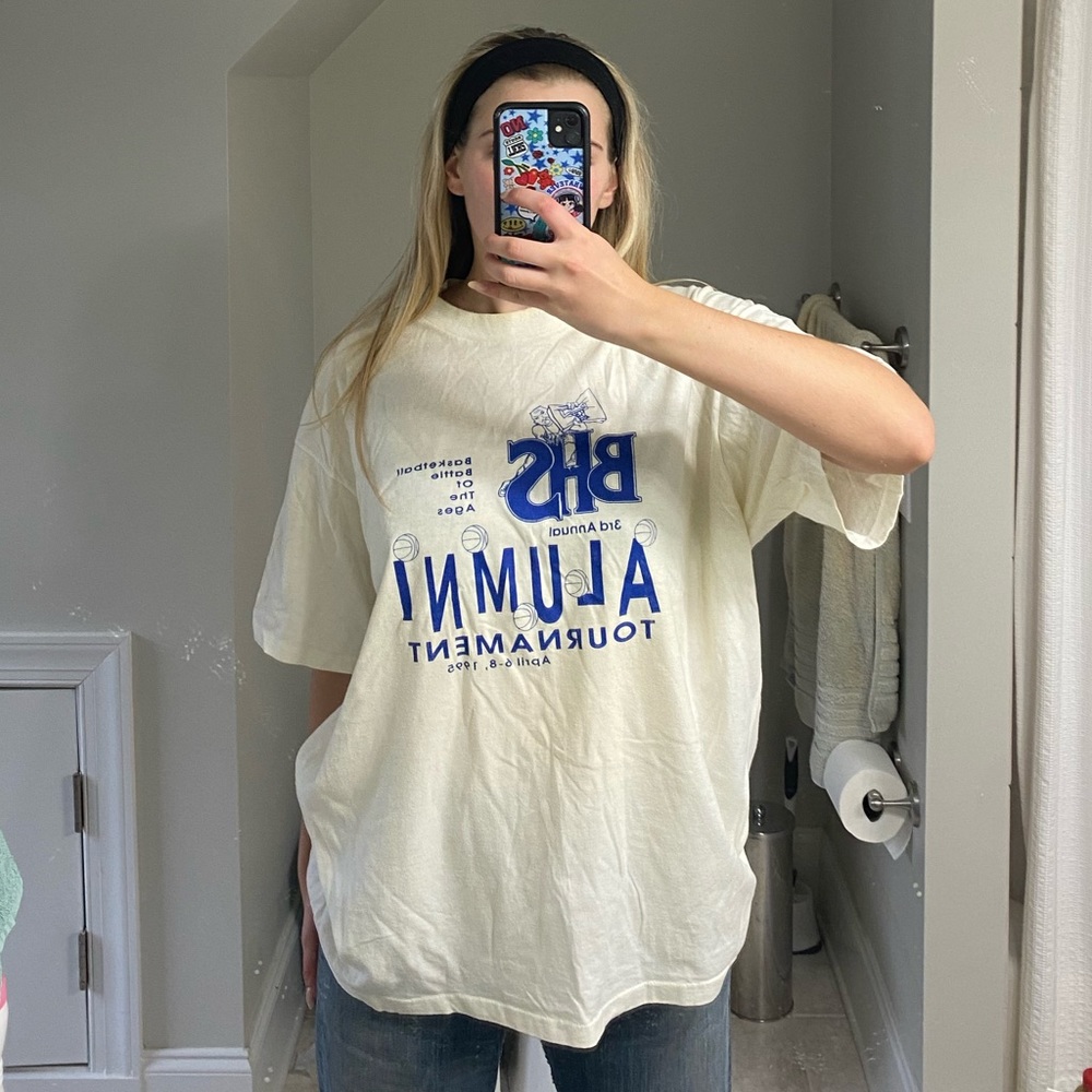 VINTAGE 90S EDIT: White 1995 Basketball T-Shirt. One-of-a-kind graphics.